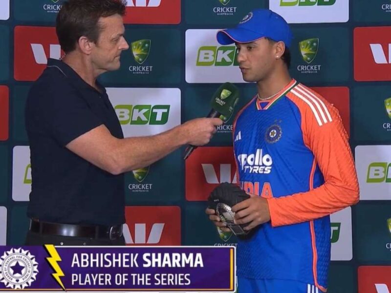 Abhishek Sharma: "अगर टी20 विश्वकप खेला तो..', प्लेयर ऑफ़ सीरीज जीतते अभिषेक शर्मा ने किया बड़ा ऐलान