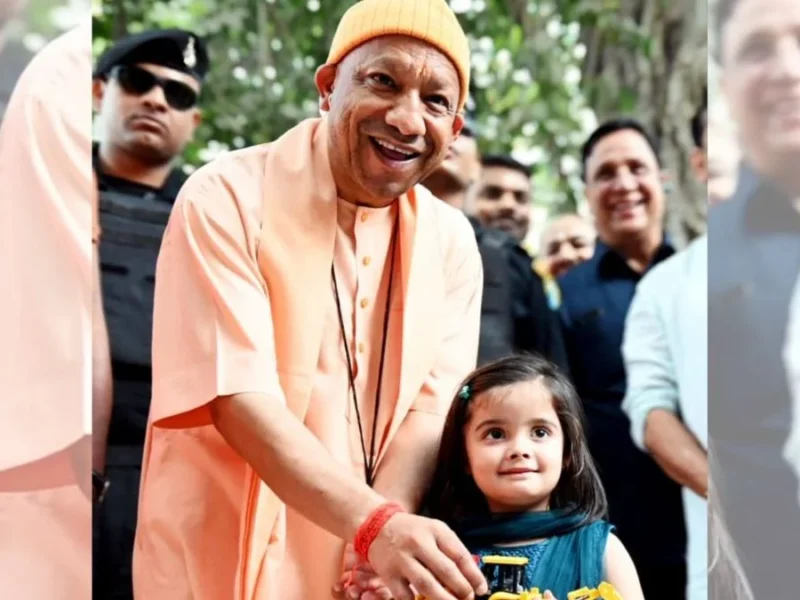 yogi adityanath bulldozer toy in kanpur