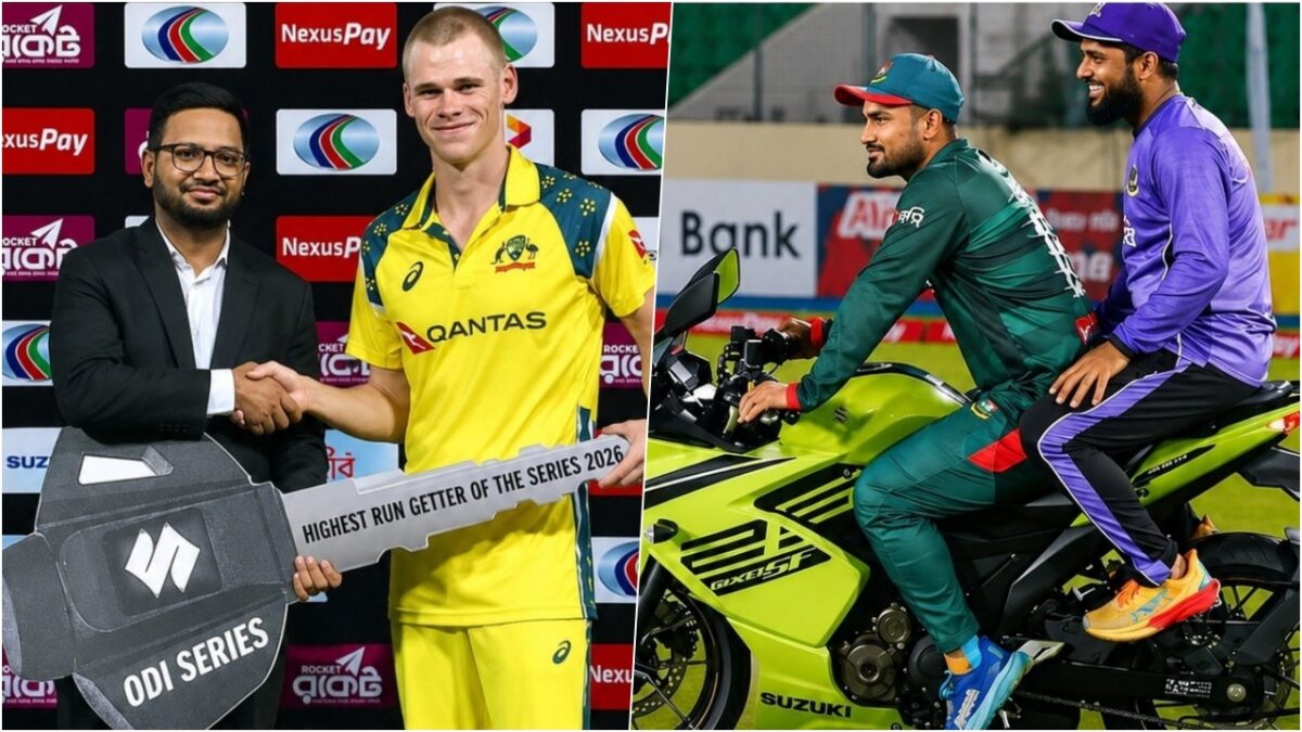 Aus Vs Ban: Cooper Connolly gift bike to litton das