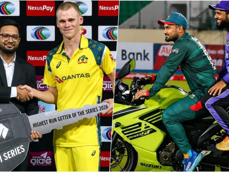 Aus Vs Ban: Cooper Connolly gift bike to litton das