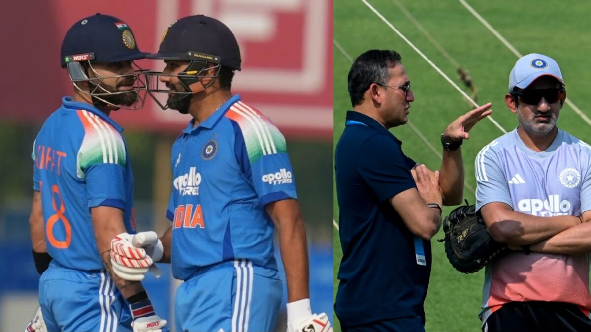 Rohit Sharma and Virat Kohli with Ajit Agarkar and Gautam Gambhir