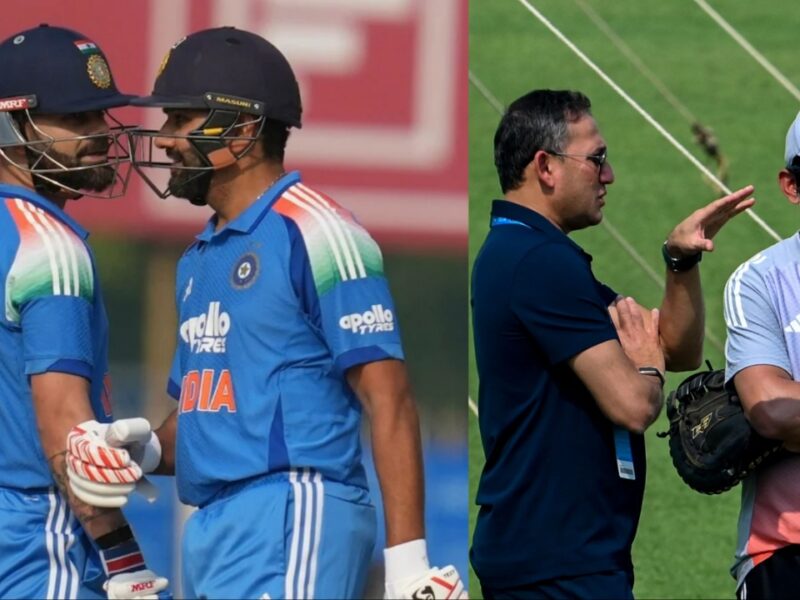Rohit Sharma and Virat Kohli with Ajit Agarkar and Gautam Gambhir